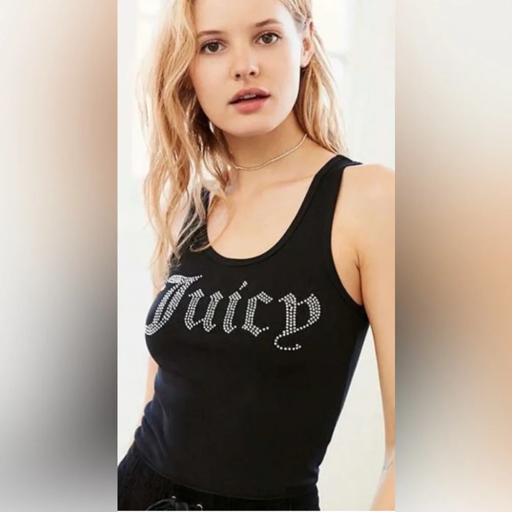 Juicy Couture Bling U Black Tank with Rhinestone Detail Size XL - Picture 1 of 6